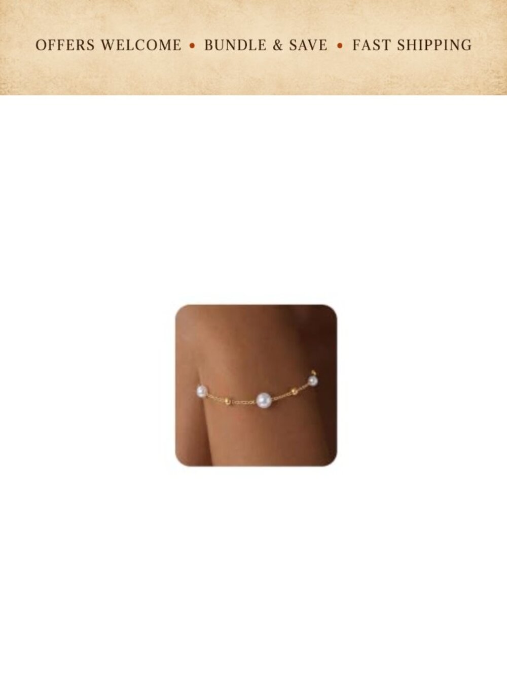 Stainless Steel Gold Pearl Beaded Chain Bracelet for Women Adjustable
